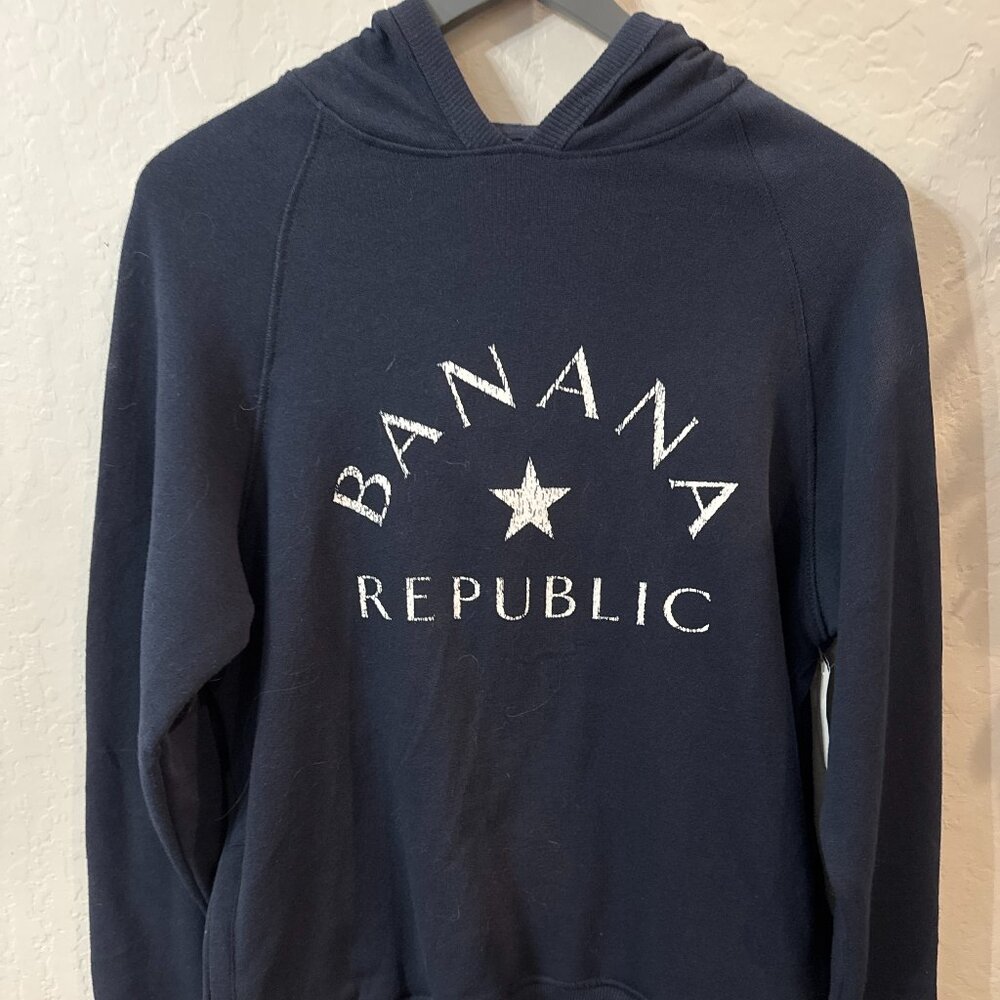 NWT Banana Republic Navy Logo Hoodie Sweatshirt Size S Star Pullover
